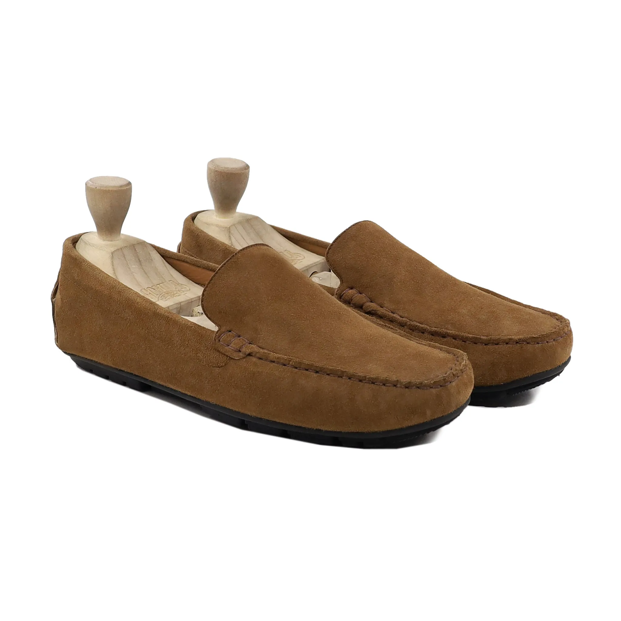 Adela - Men's Camel Kid Suede Driver Shoe