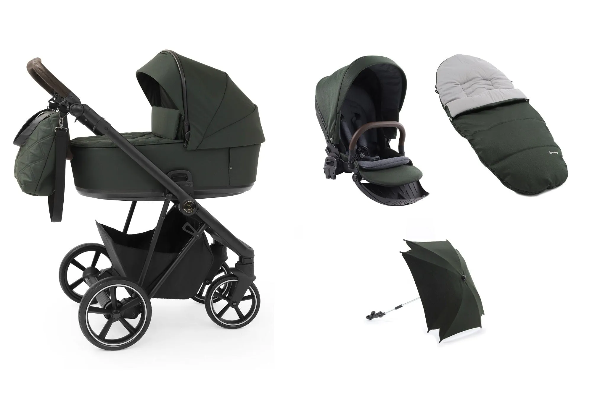 BabyStyle Prestige Vogue Pushchair - Spruce / Black Frame / Brown Leather