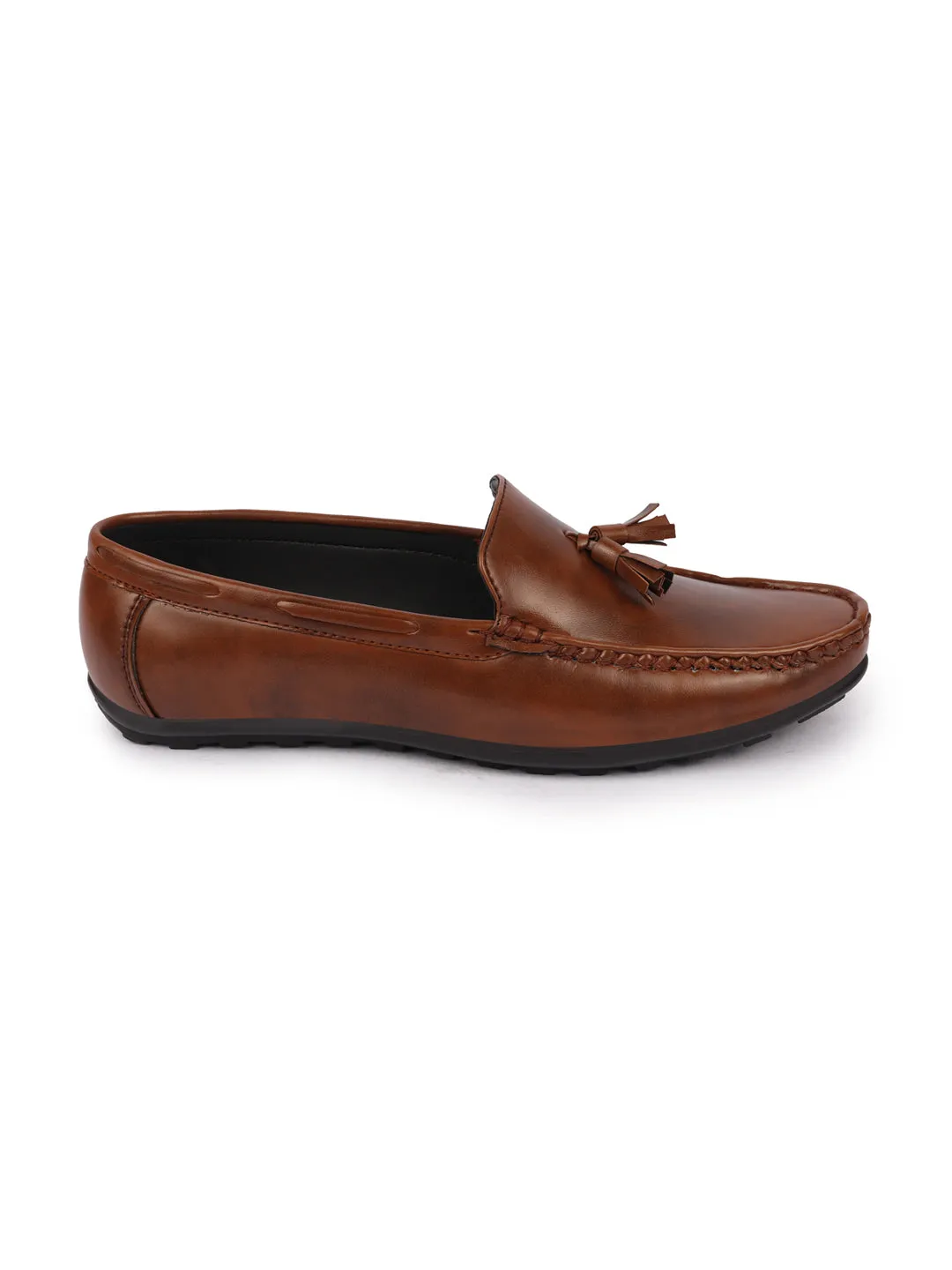 Basics Men Brown Side Stitched Casual Slip On Tassel Loafers and Moccasin Shoes