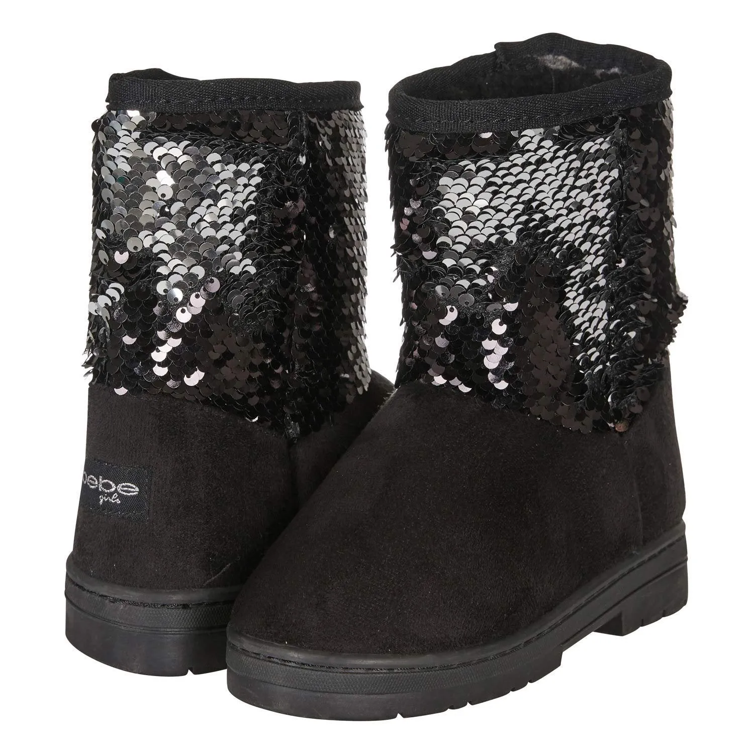 bebe Girls Microsuede Winter Boots with Reversible Sequins Casual Dress Shoes