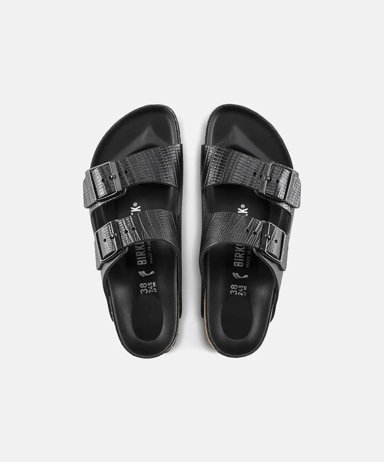 Birkenstock Arizona Embossed Smooth Leather Black Lizard Texture Sandals