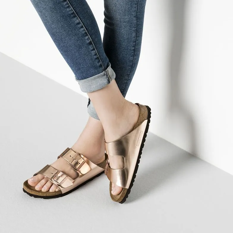 Birkenstock Arizona Leather Metallic Copper Soft Footbed Sandals