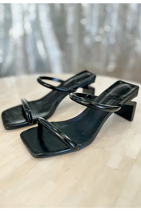 Black Strappy Square Toe Heel