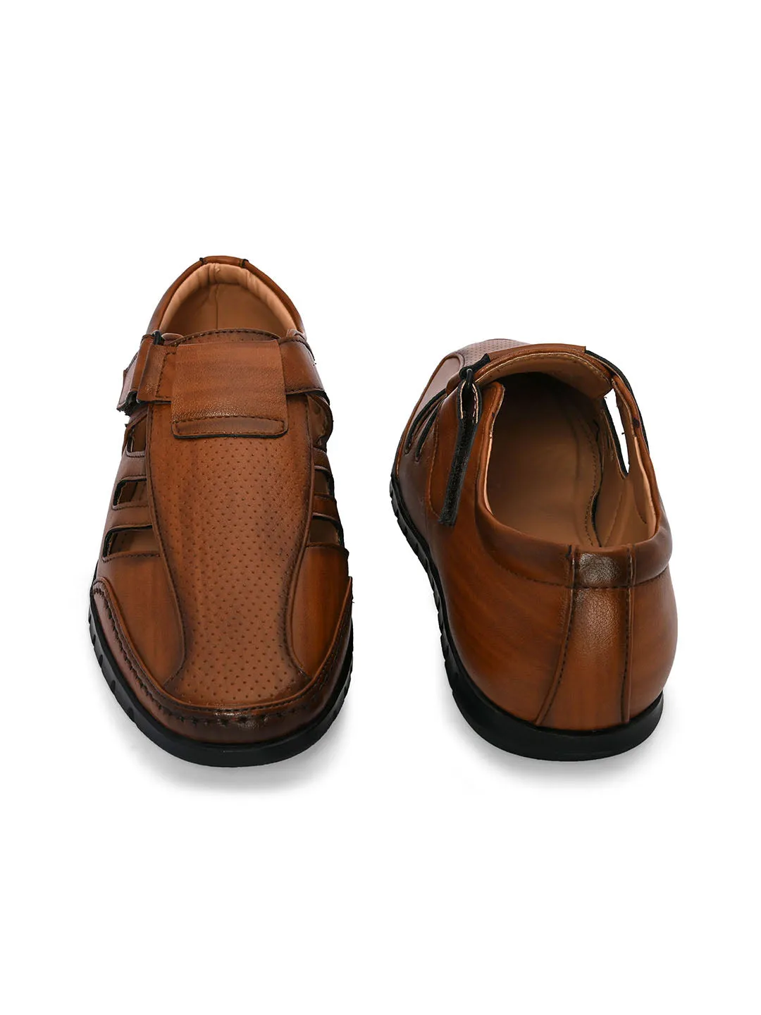 Breezer Tan Cut-Work Sandals