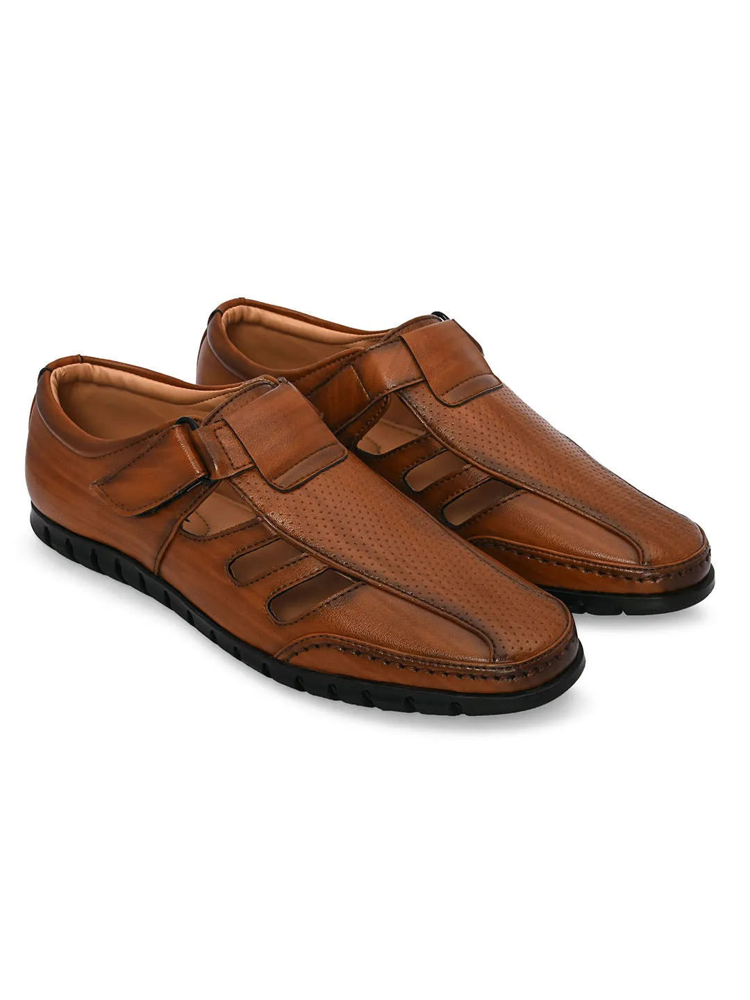 Breezer Tan Cut-Work Sandals