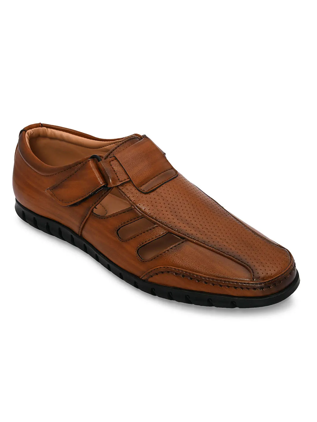 Breezer Tan Cut-Work Sandals