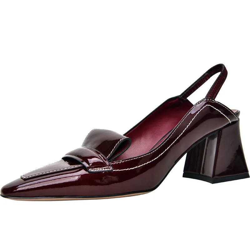 Burgundy high-heeled shoes