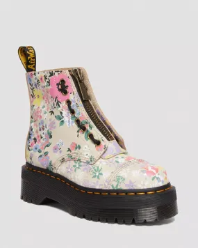 Doc Martens UNISEX SINCLAIR FLORAL MASH UP LEATHER PLATFORM BOOTS (PARCHMENT BEIGE PHANTOM FLORAL SHADOW BACKHAND)