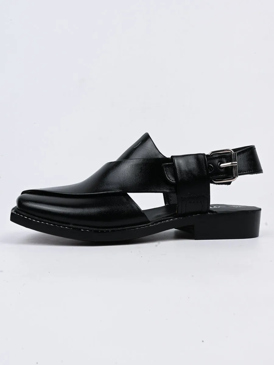 Double Sole Leather Peshawari for Men Black