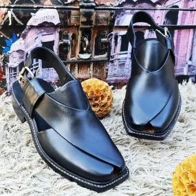 Double Sole Leather Peshawari for Men Black