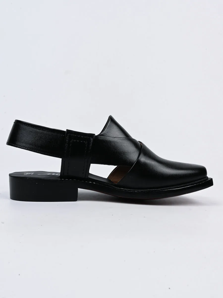 Double Sole Leather Peshawari for Men Black