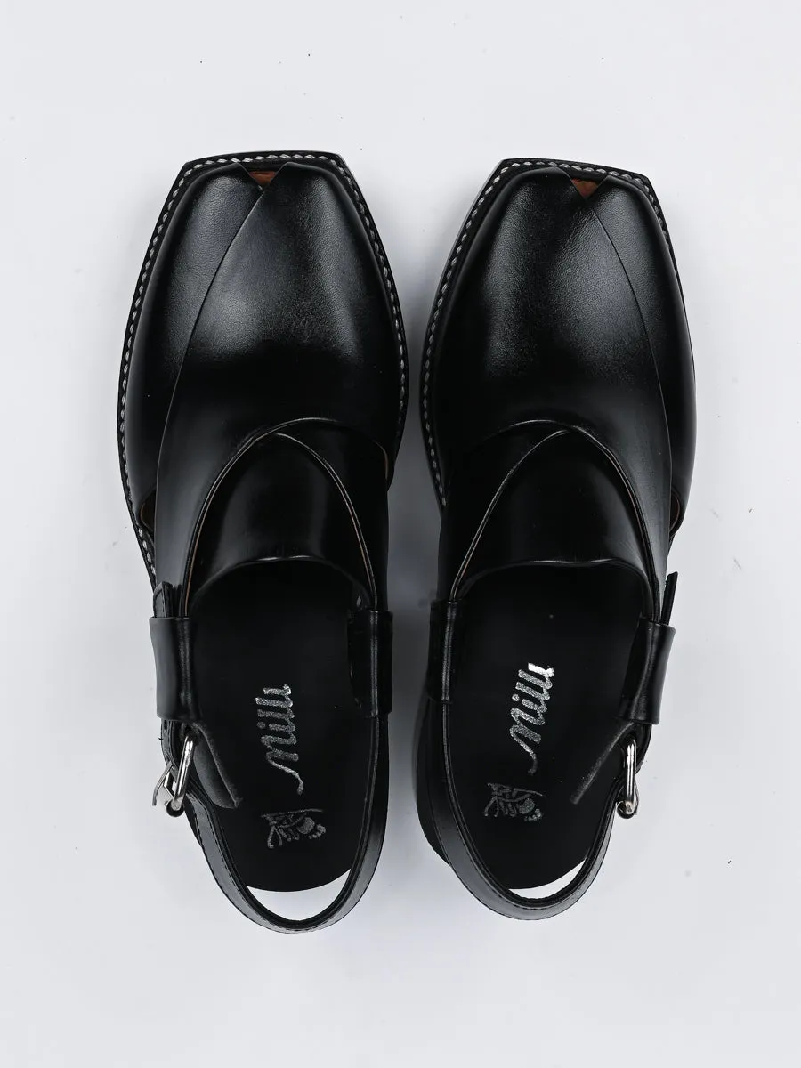 Double Sole Leather Peshawari for Men Black