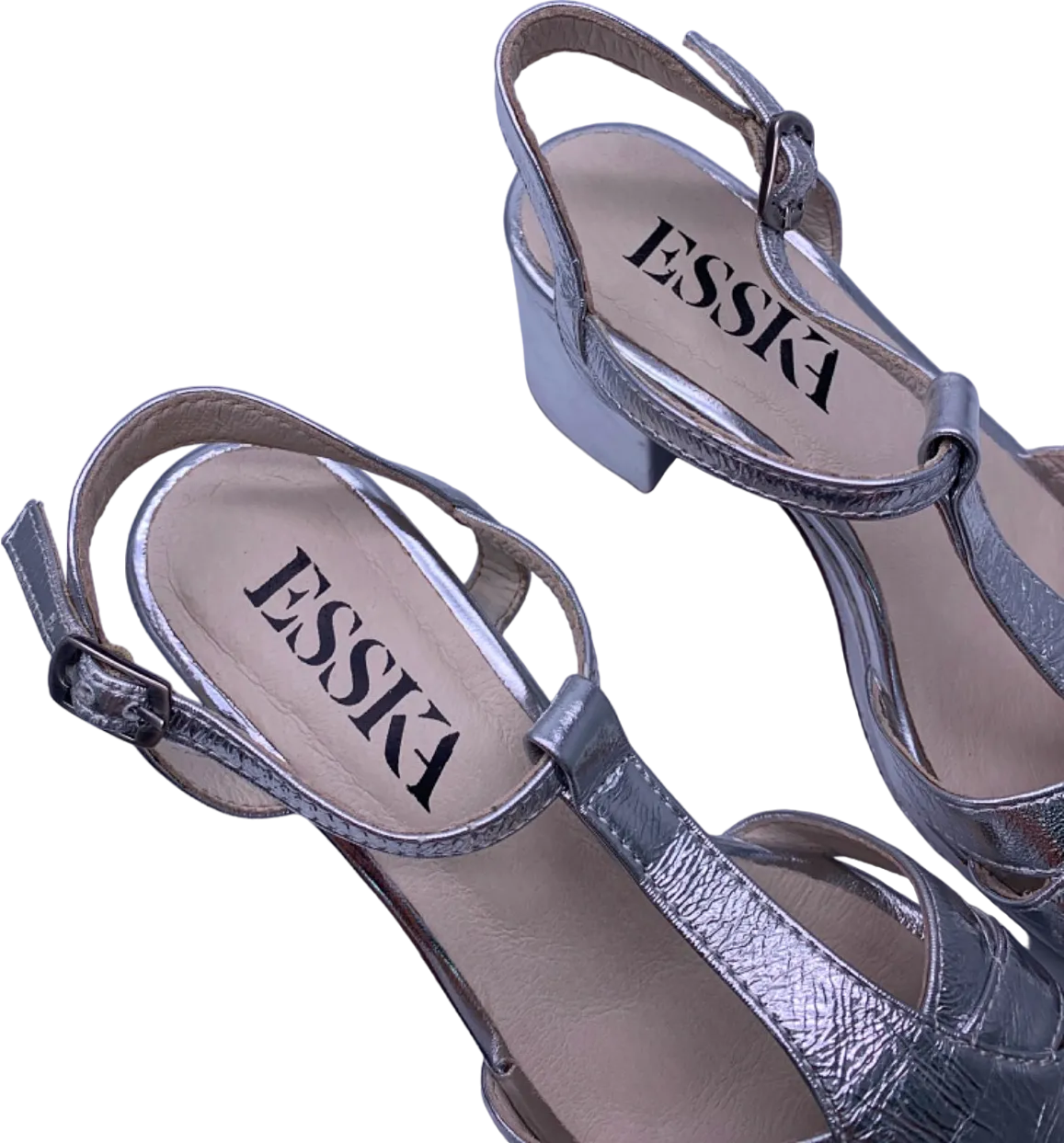 Esska Liquid Silver foile charlie Strappy Heeled Sandals UK 4