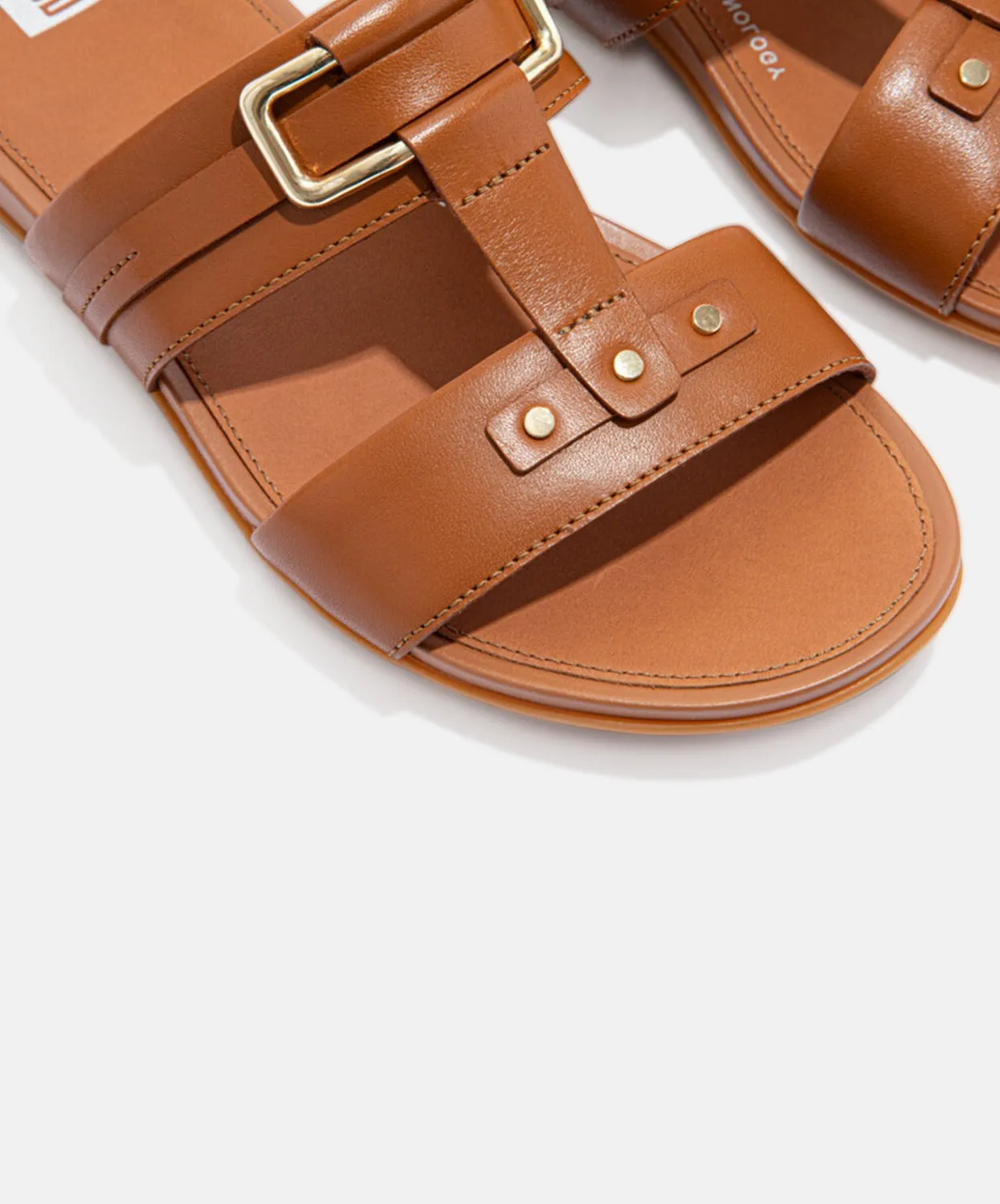 FitFlop Gracie Stud-Buckle Leather Slides Brown