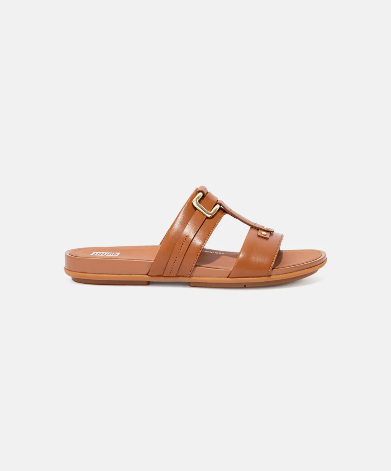 FitFlop Gracie Stud-Buckle Leather Slides Brown