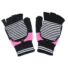 Flip Top Striped Mitten-Black