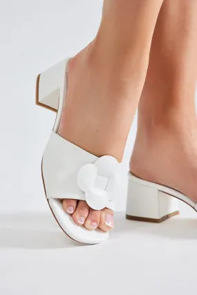 Janette Flower Mules - White