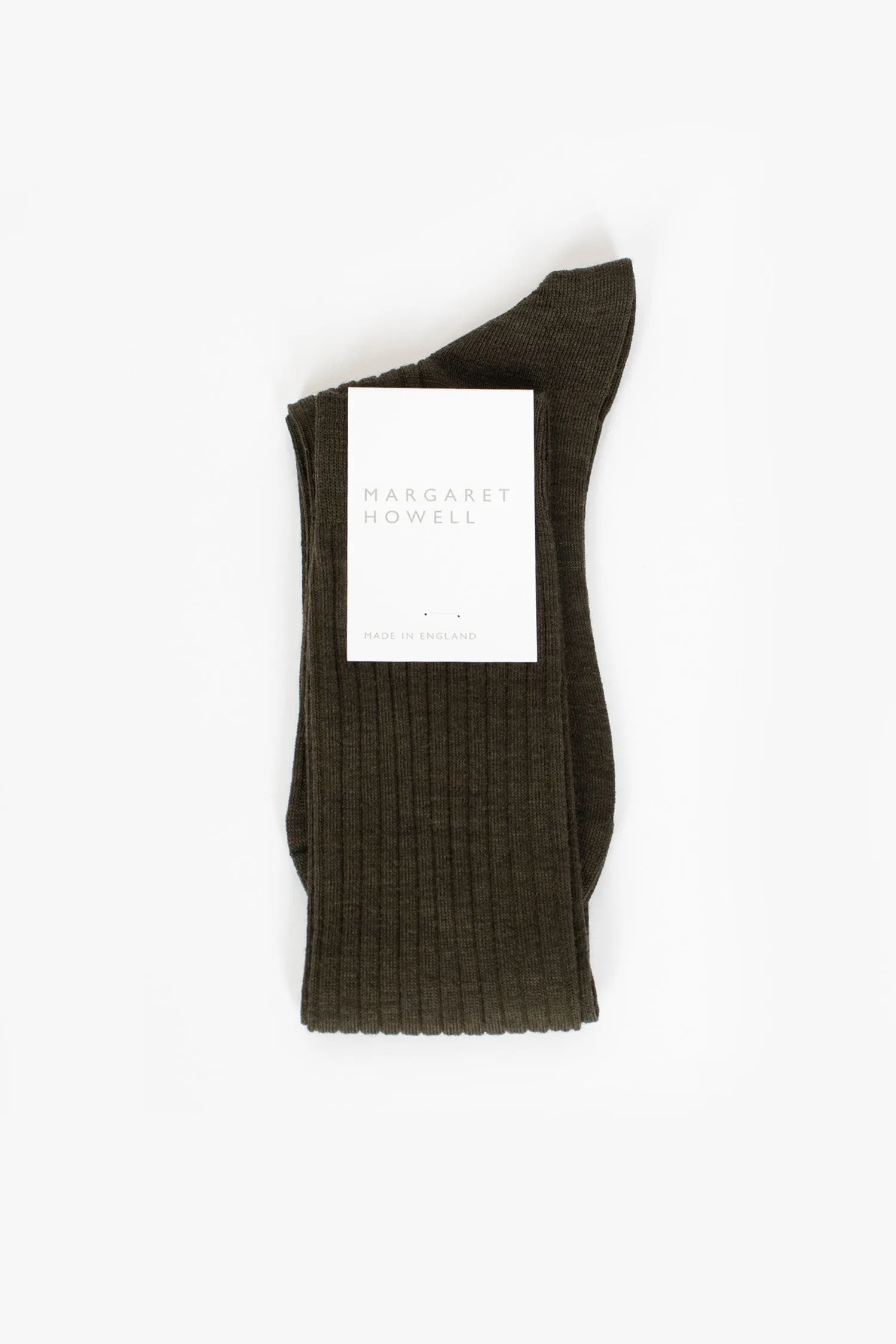 Long Ribbed Merino Sock Dark Olive