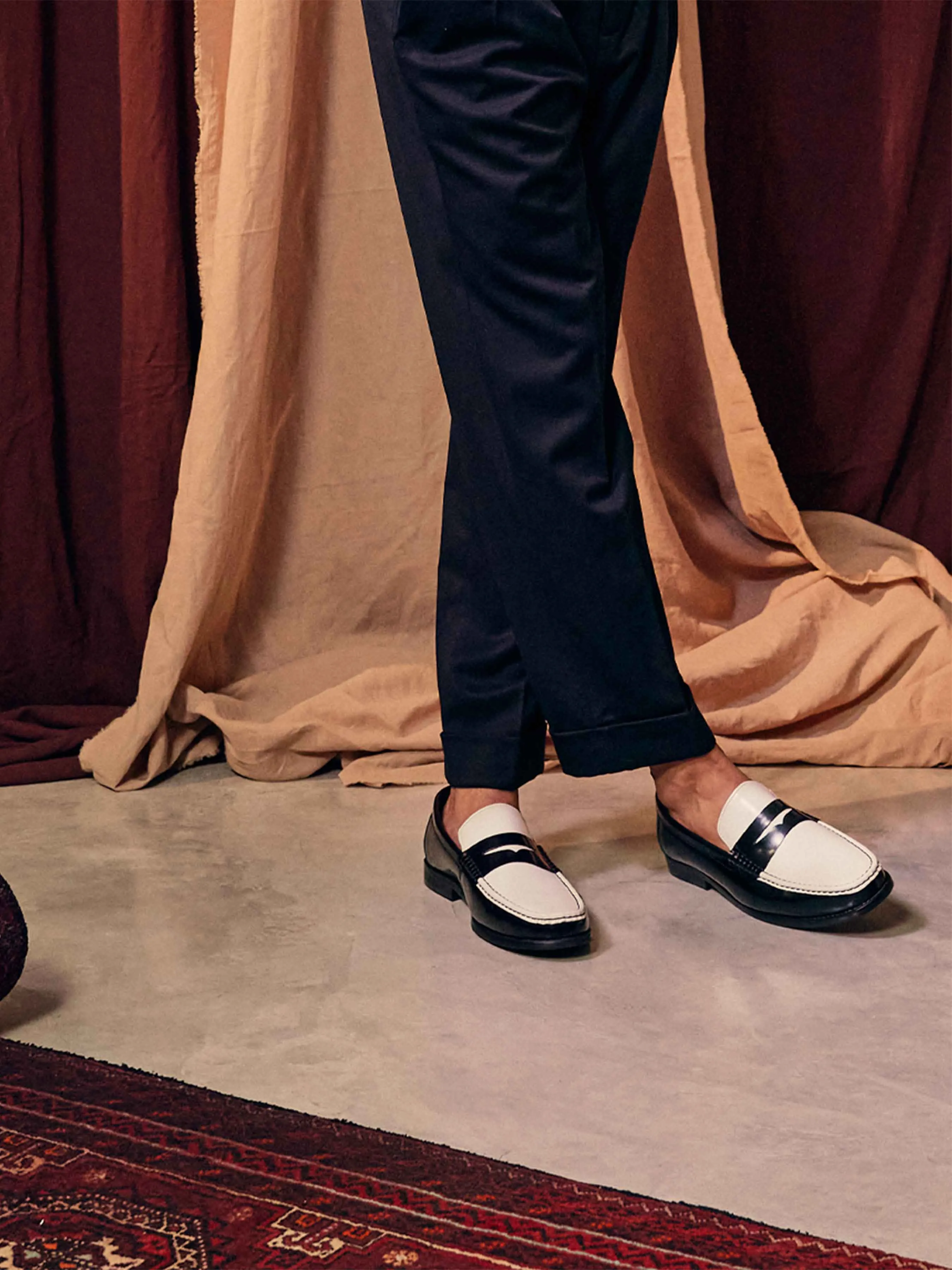 Marco Penny Loafer - Black Color Block Polished Leather