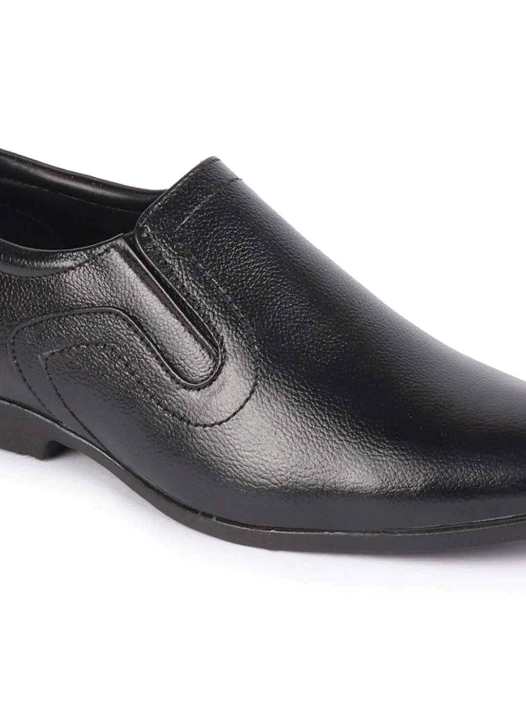 Men Black Genuine Leather Formal Office Pointed Toe Slip On Shoes with Comfort EVA Pad Insole