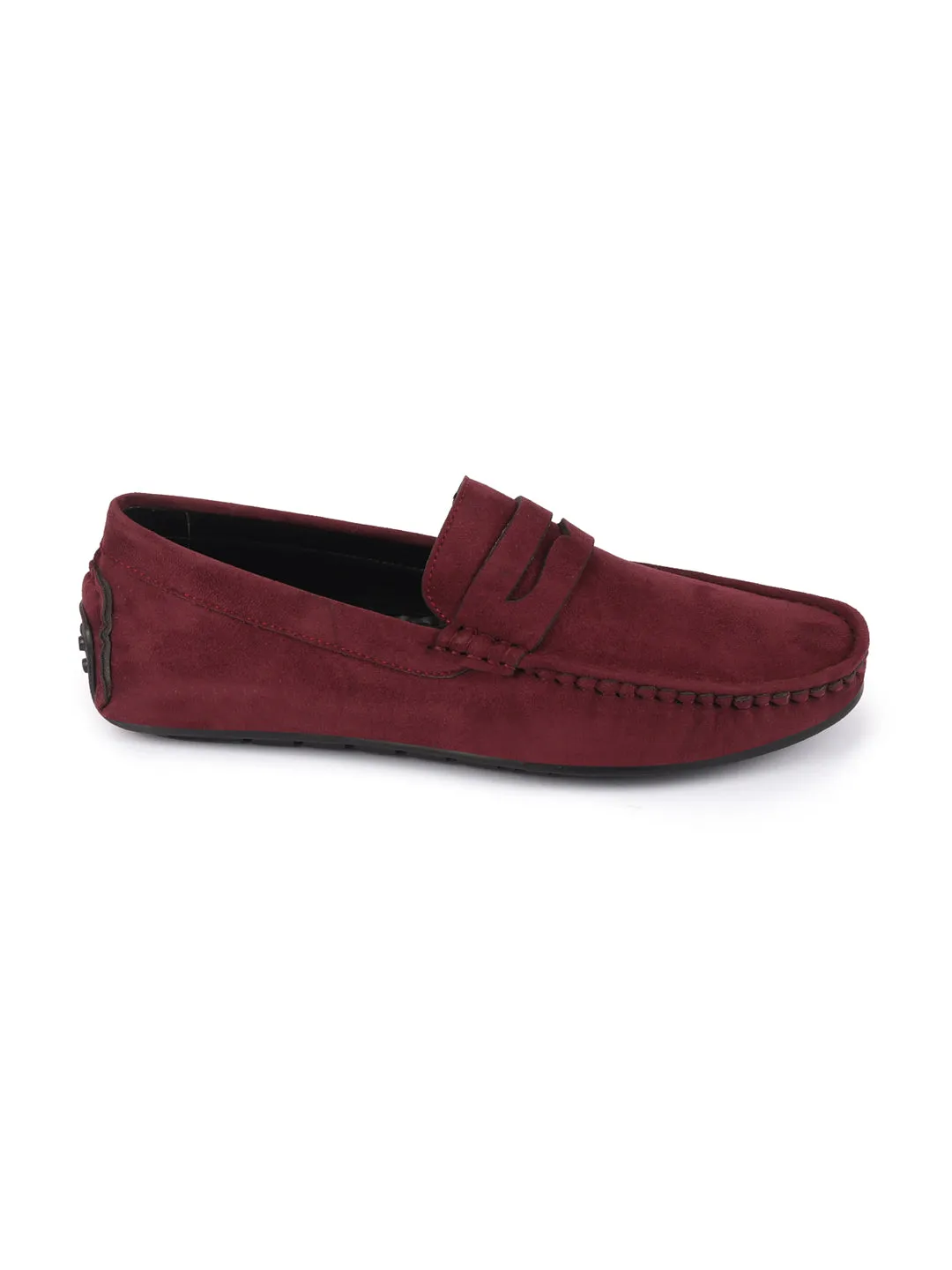 Men Maroon Suede Leather Side Stitched Driving Loafer and Moccasin