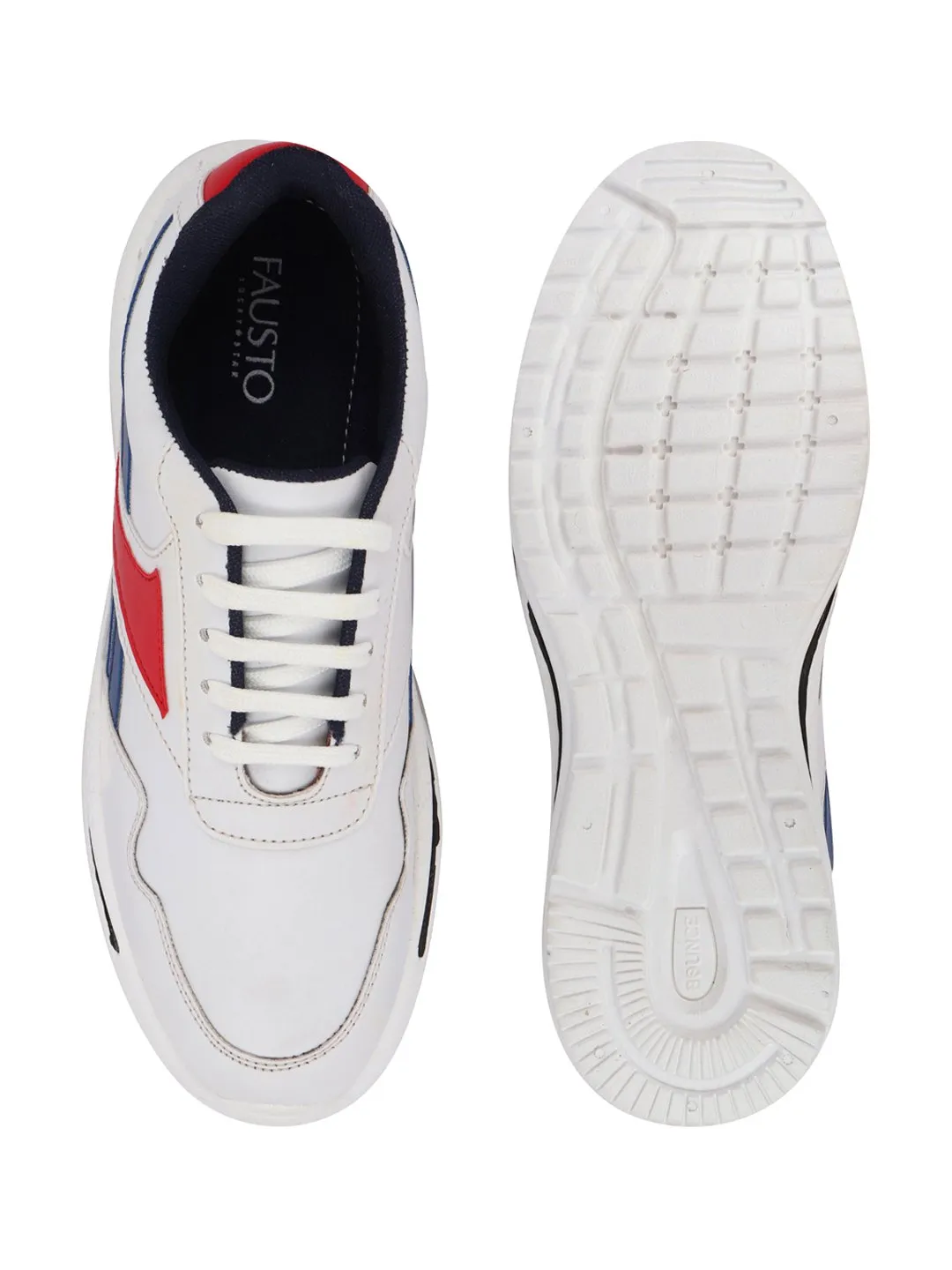 Men White Sporty Lace Up Chunky Sneakers