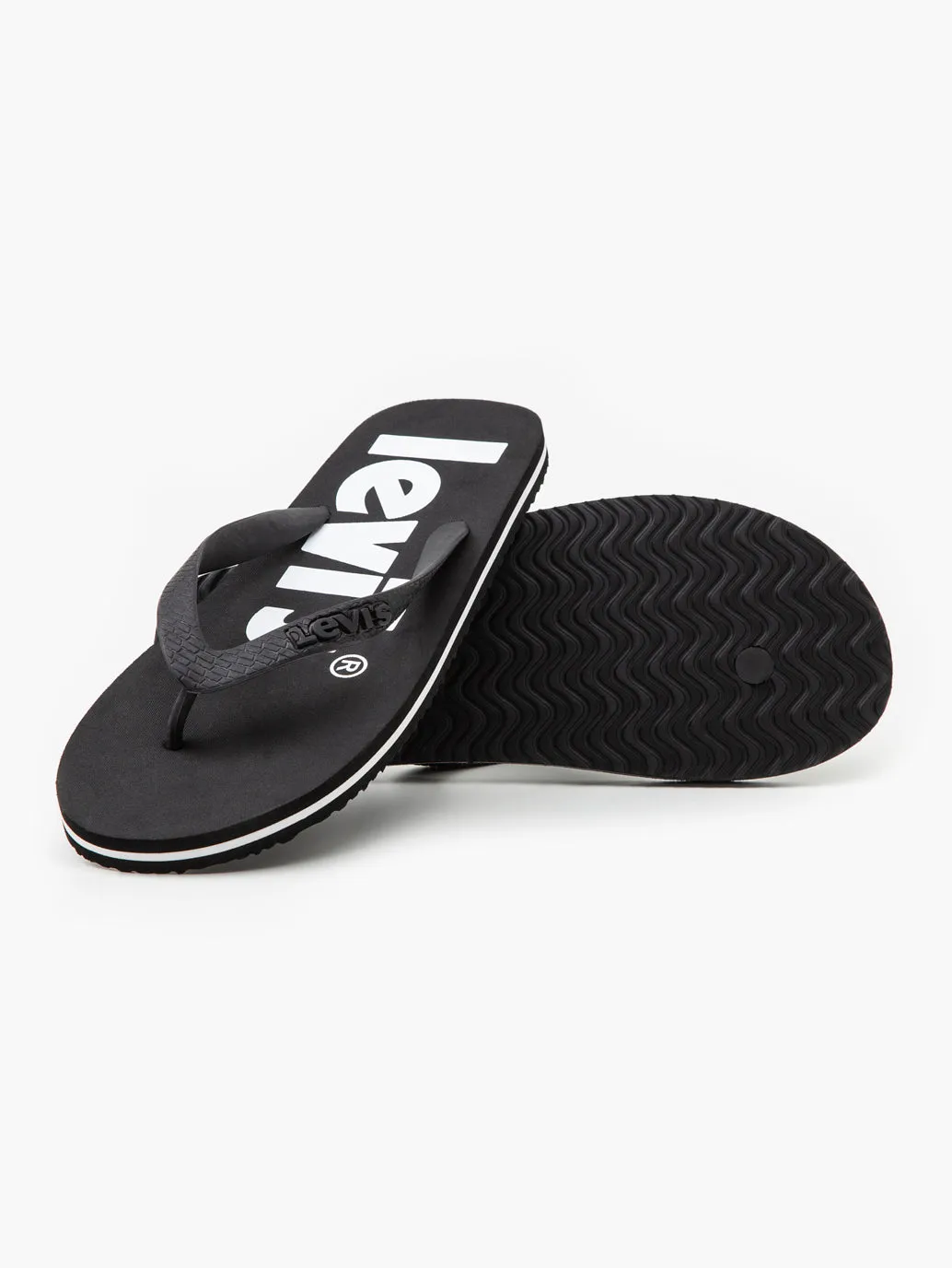 Men's Black Debossed & Printed Logo Flip-Flops