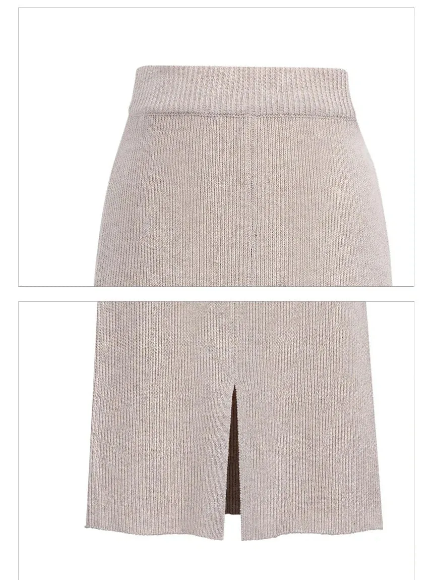 Midi Split Design Knitting Woolen Pencil Skirt