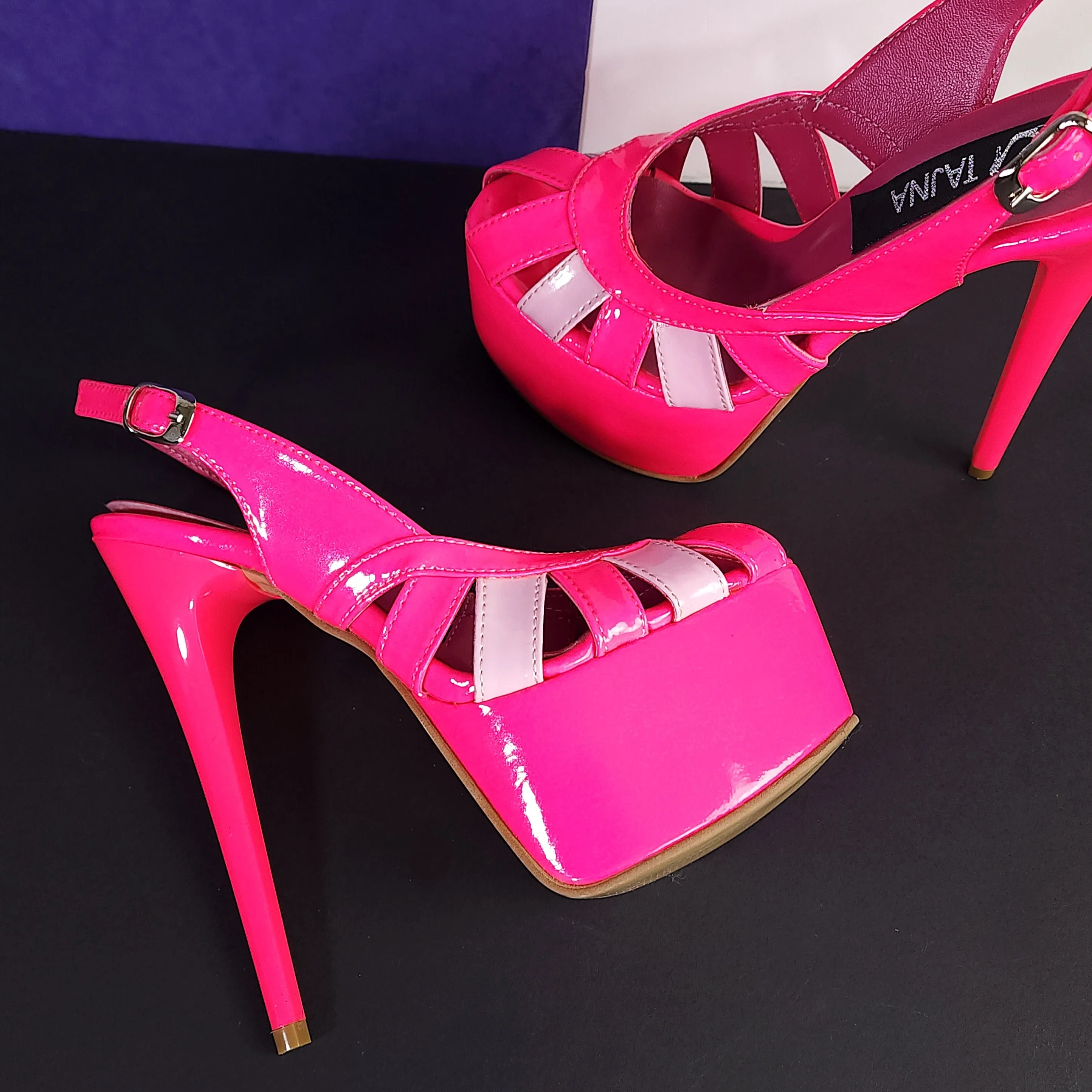 Neon Pink Gloss Toe Detailed High Heeled