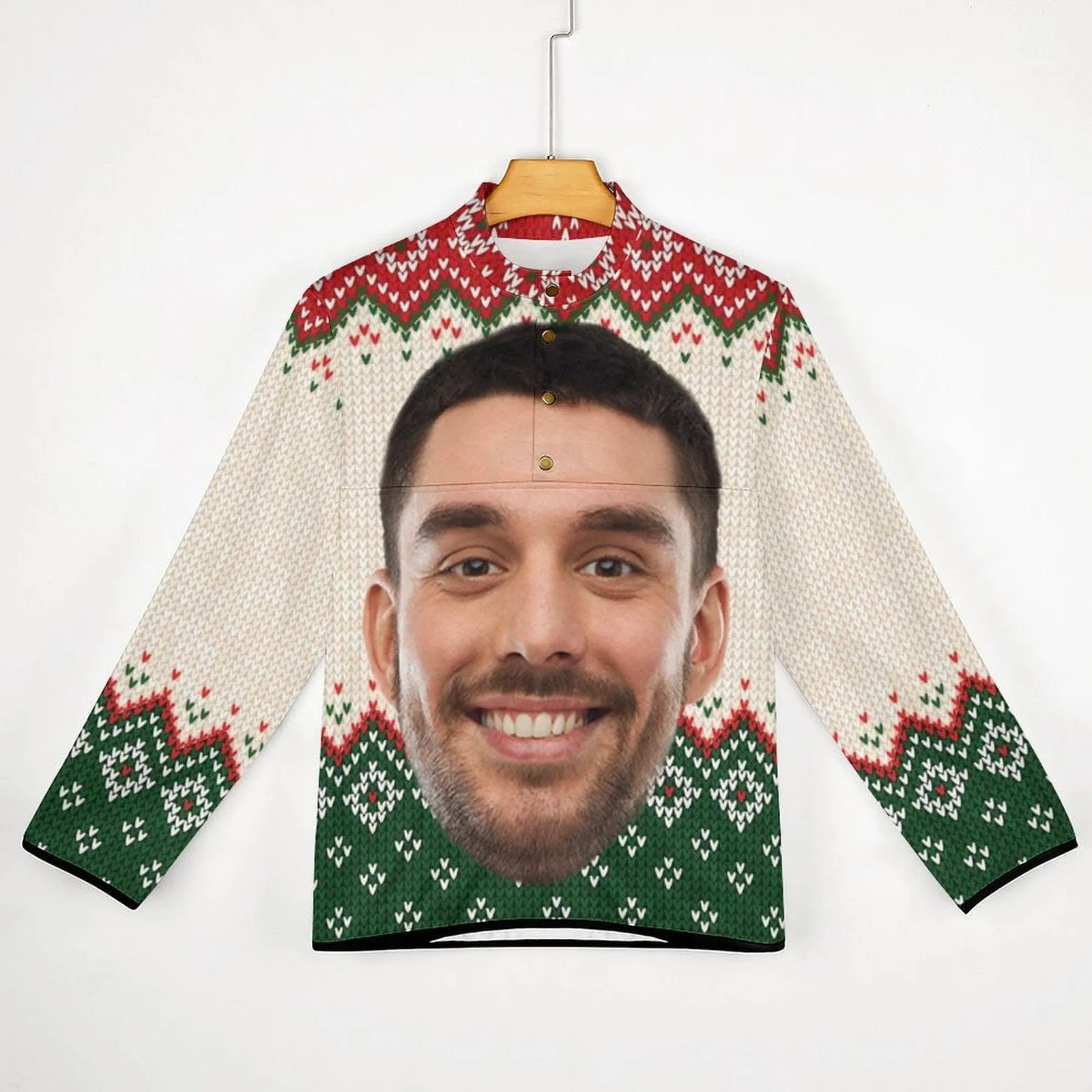 Personalized Face Big Head Red Green Ugly Christmas Men's Stand Collar Sweatshirts, Gift For Christmas Custom face Sweatshirt, Ugly Couple Sweatshirts