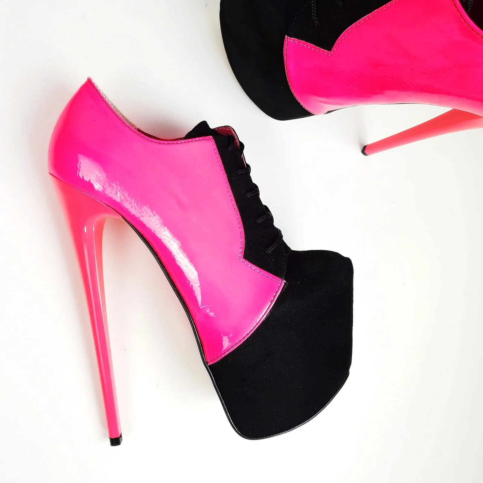 Pink Black Oxford Style Platform High Heels