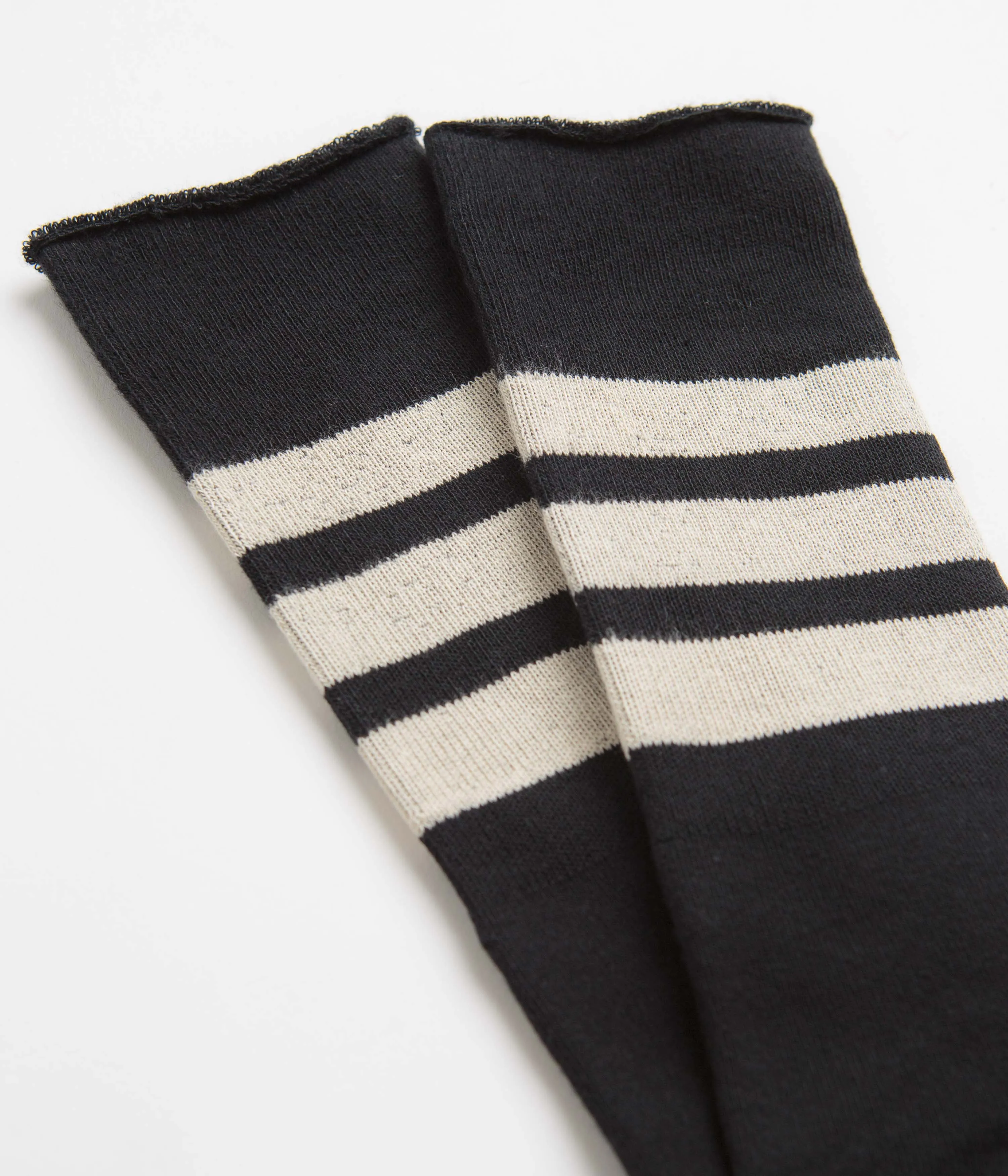 RoToTo Fine Pile Striped Socks - Black / Raw Beige