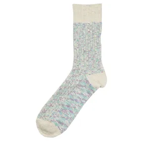 RoToTo - Kasuri Ribbed Crew Socks - Mint / Purple