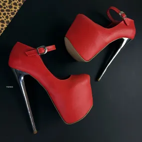 Soft Red Metallic Heel Modern Mary Jane Pumps