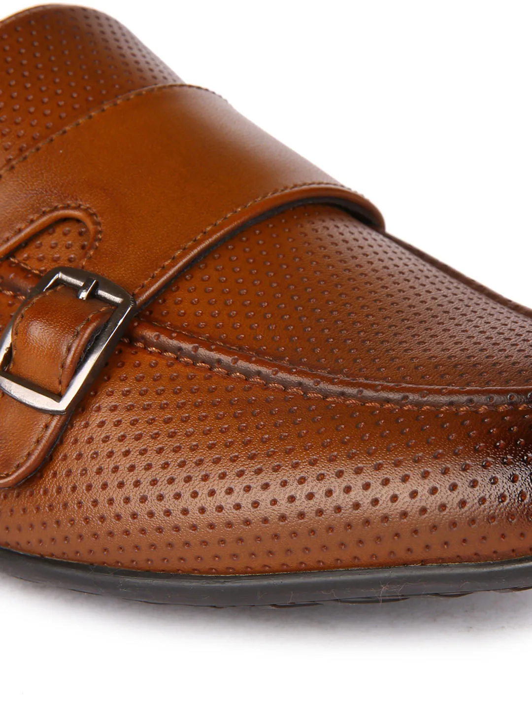 Tan Perforated Monk-Straps