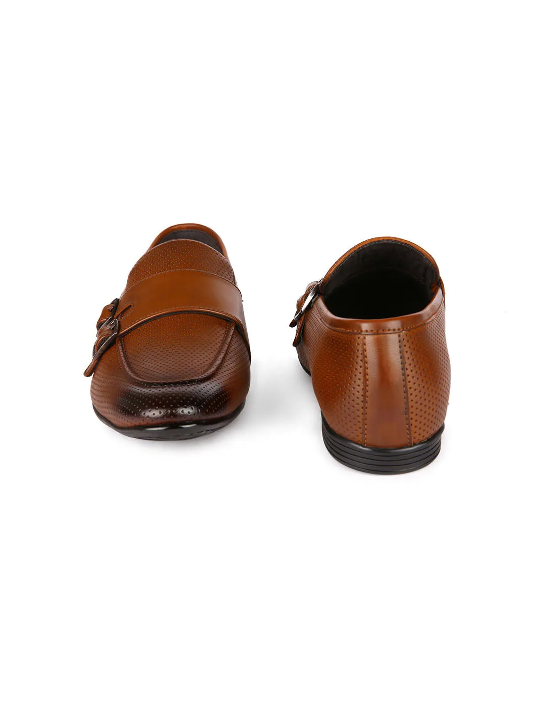 Tan Perforated Monk-Straps