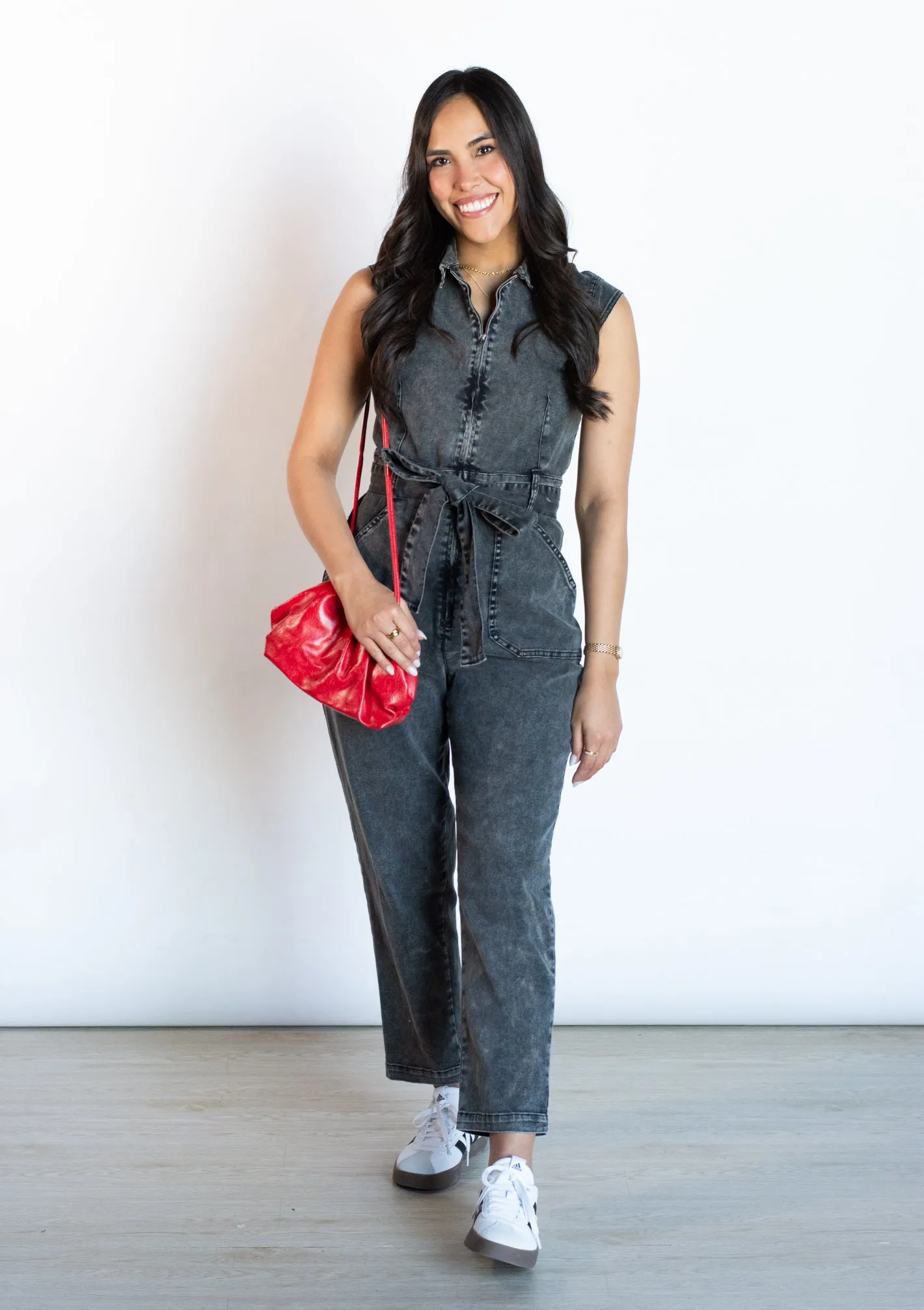 Wishful Thinking Black Washed Denim Jumpsuit